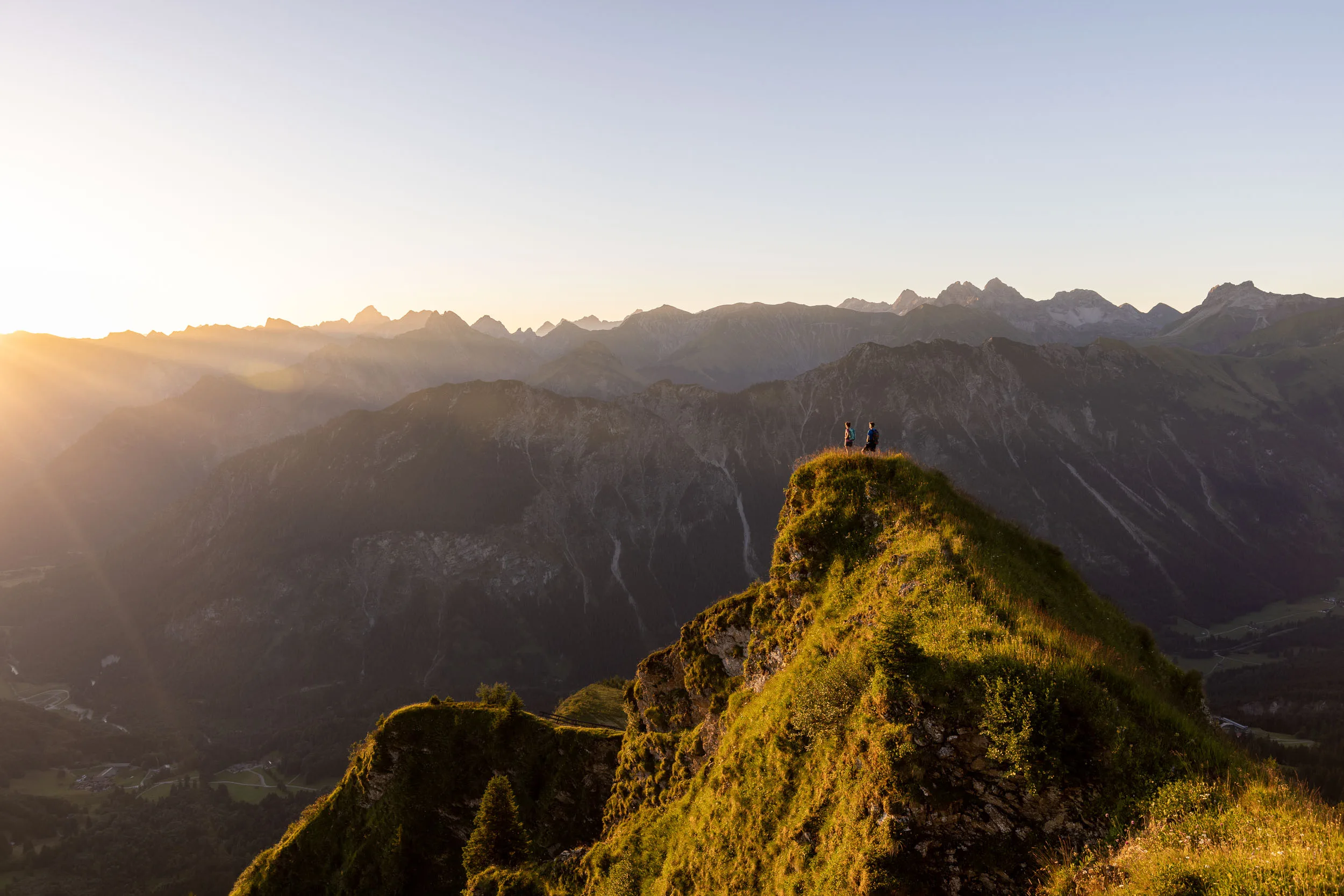 Sonnenaufgang in den Bergen am Fellhorn/Söllereck bei Oberstdorf.