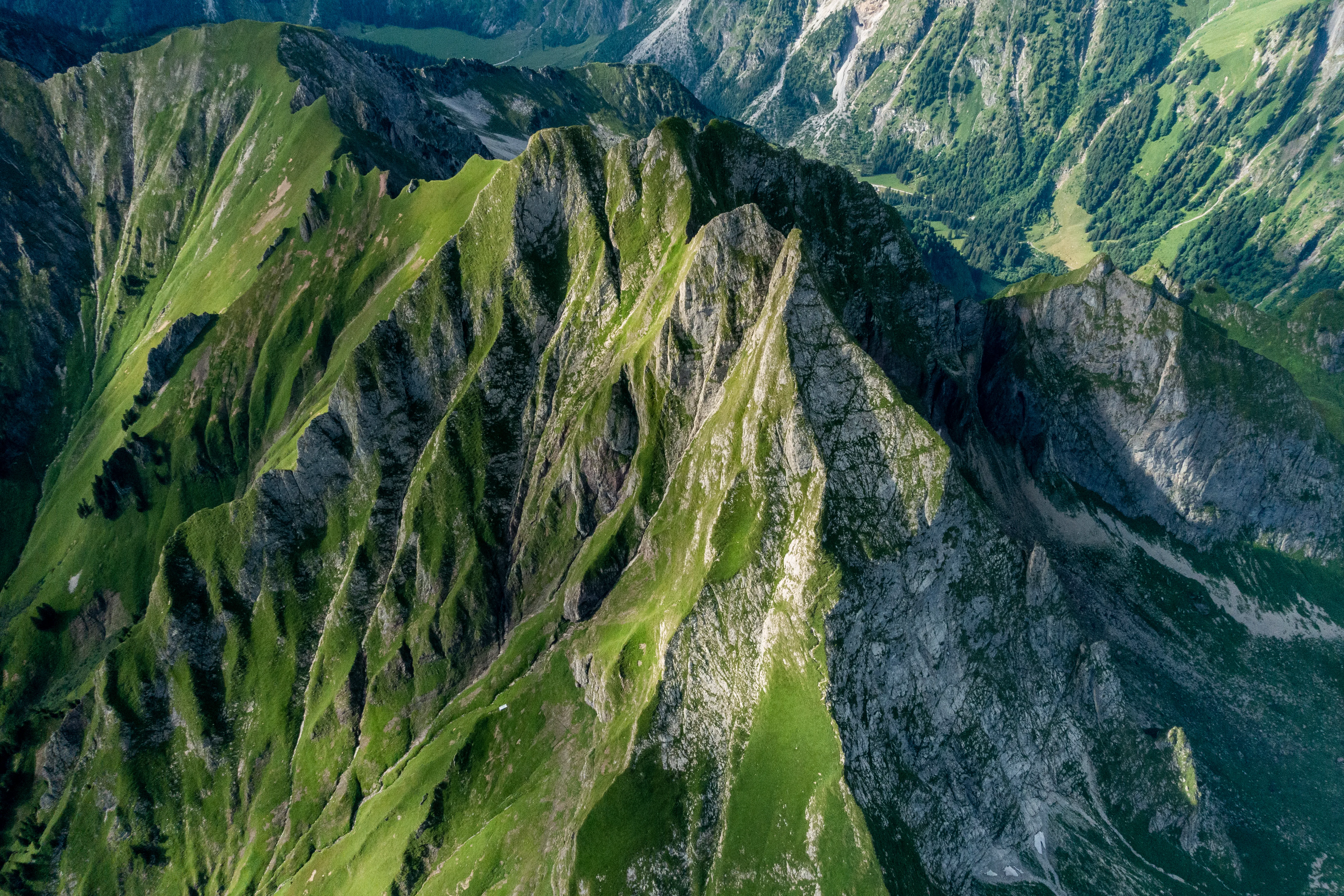 Gleitschirm über den Bergen im Oberallgäu.